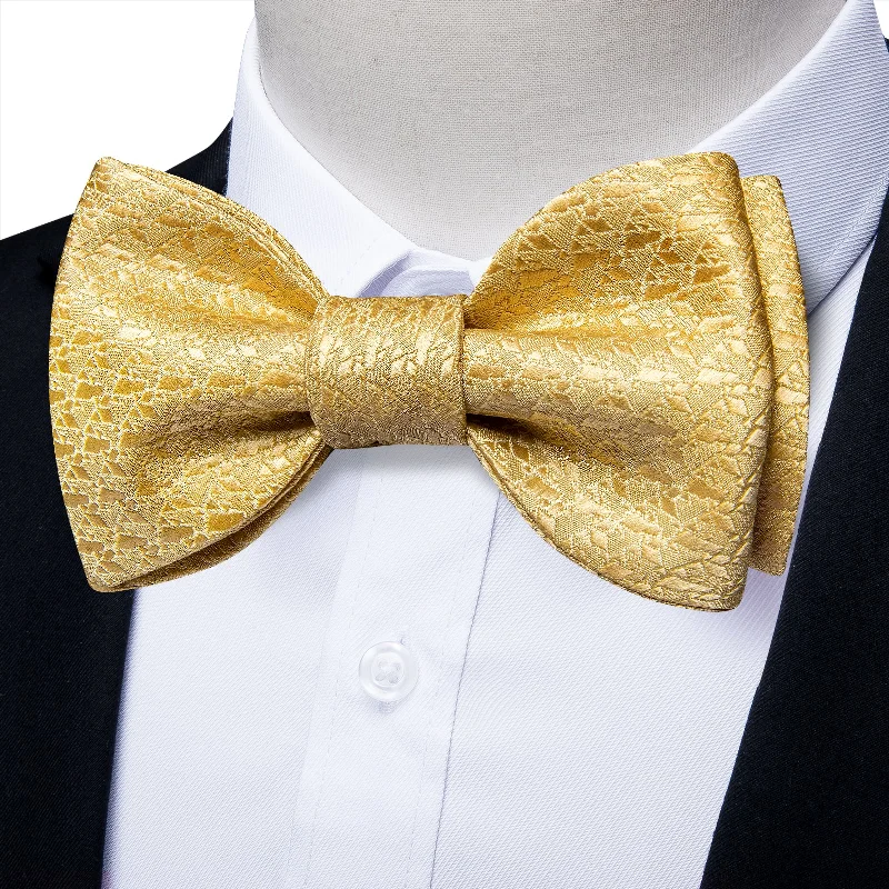 Golden Novelty Self-tied Bow Tie Pocket Square Cufflinks Set