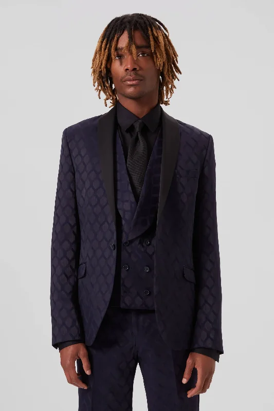 Archer Slim Fit Navy Jacquard Jacket - ARCHIVE