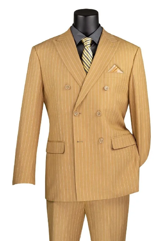 Rockefeller Collection - Double Breasted Stripe Suit Camel Regular Fit 2 Piece