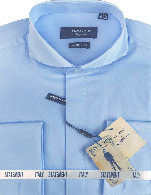 MODERN FIT BLUE DRESS SHIRT WITH SPREAD COLLAR & FRENCH CUFF