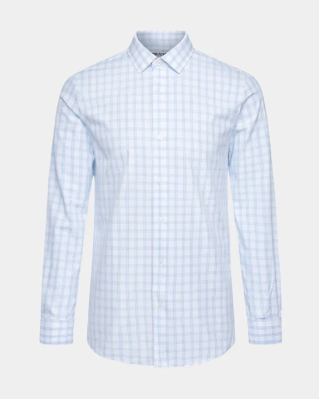 Phenom Professional Light Blue Tartan Long Sleeve Men's Dress Shirt