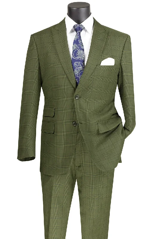 Catania Collection - Modern Fit Windowpane Suit 2 Piece in Olive