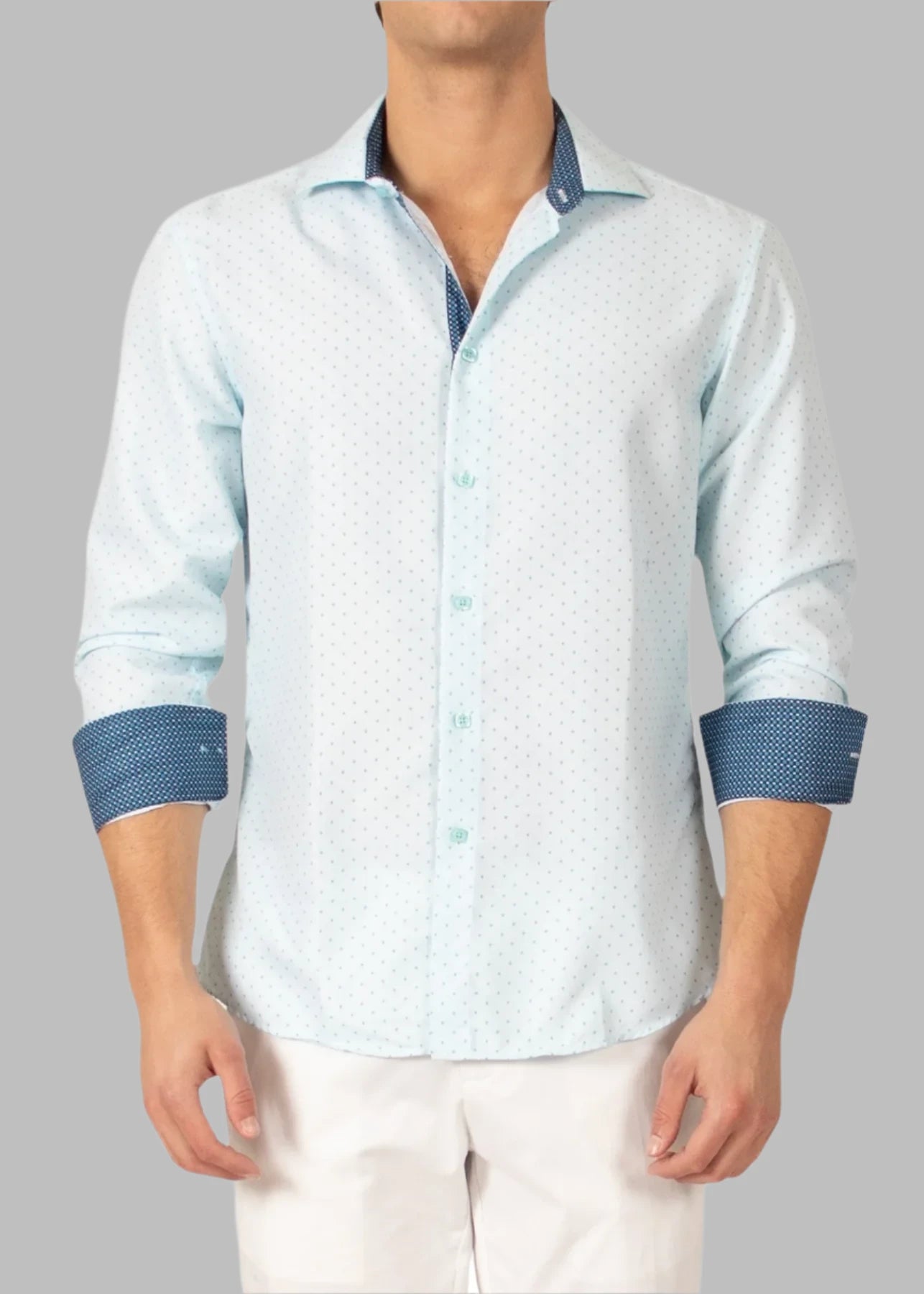 BC Collection Fancy Dotted Print Long Sleeve Shirt- Turquoise