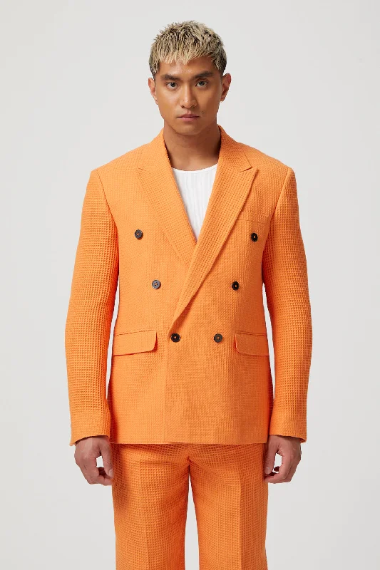 Gaufre Double Breasted Orange Waffle Knit Cotton Jacket - ARCHIVE