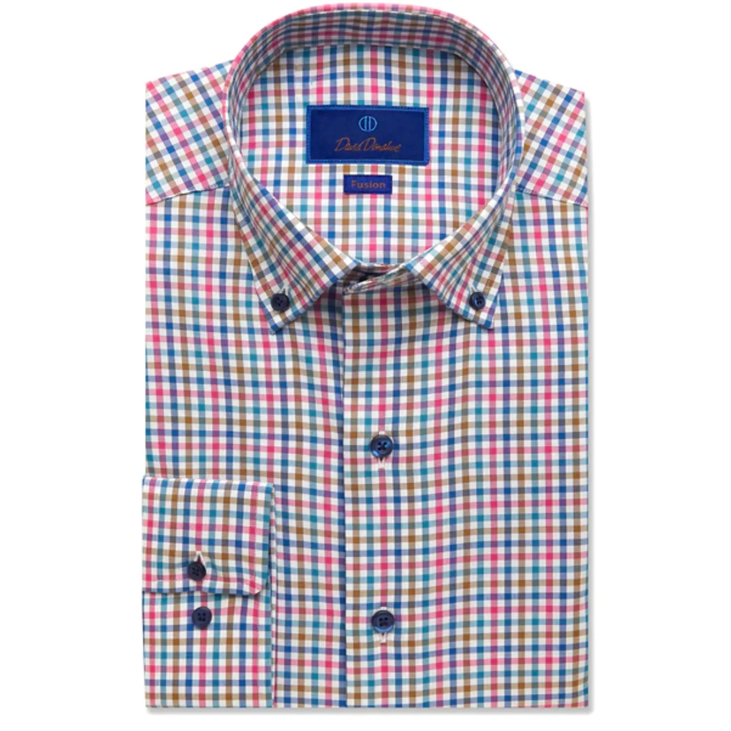 David Donahue Fusion Shirt - Pink and Chocolate Tattersall