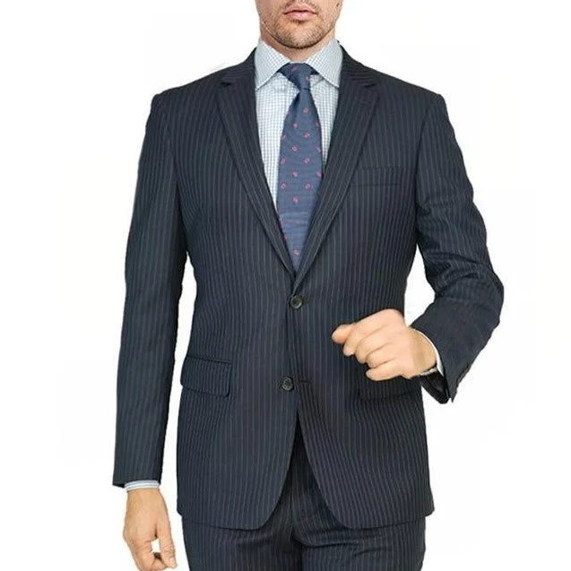 New York Man Italian Designer Black Stripe 2 Piece Suit (available in Modern fit)