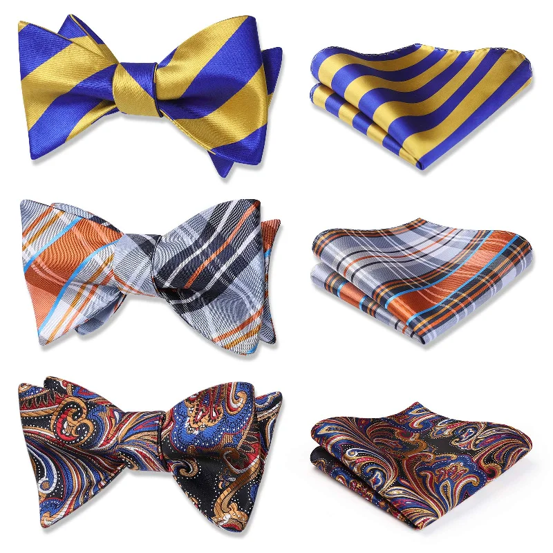 3PCS Mixed Design Bow tie & Pocket Square Sets - B3-09