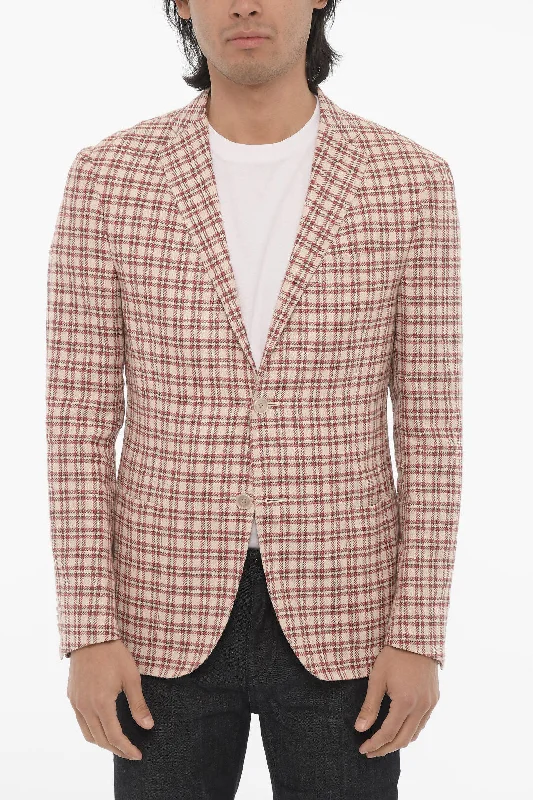 Corneliani Checked Linen Blend Light 2-Button Blazer