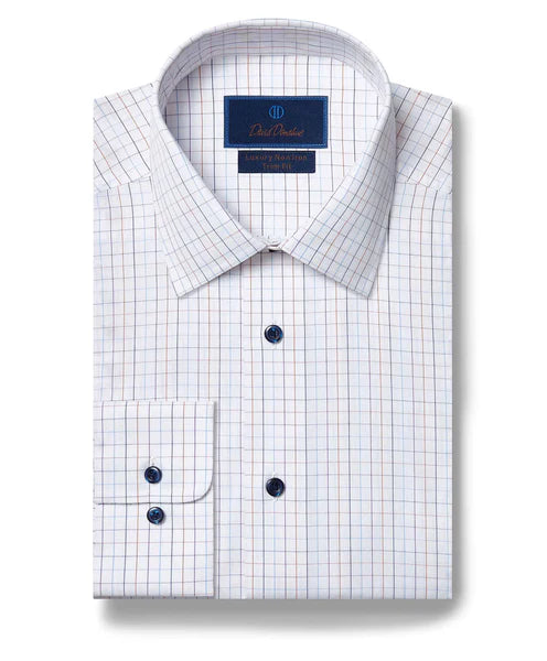 David Donahue Dress Shirt - White/Orange (Trim)