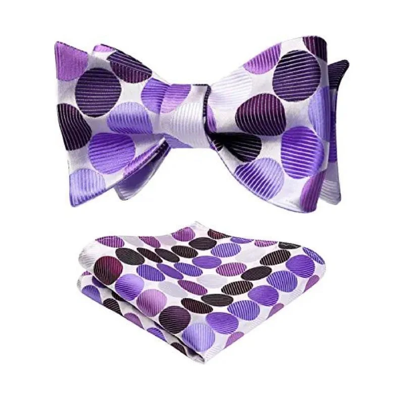 Polka Dots Bow Tie & Pocket Square Sets - E-PURPLE