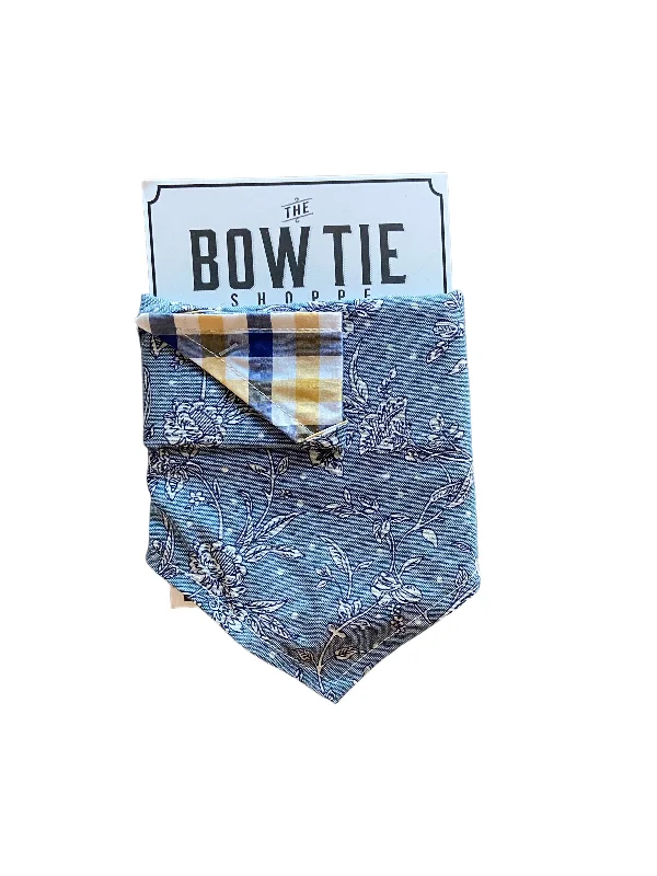 Reversible Pet Bandana - Chambray Floral Sketch and Check