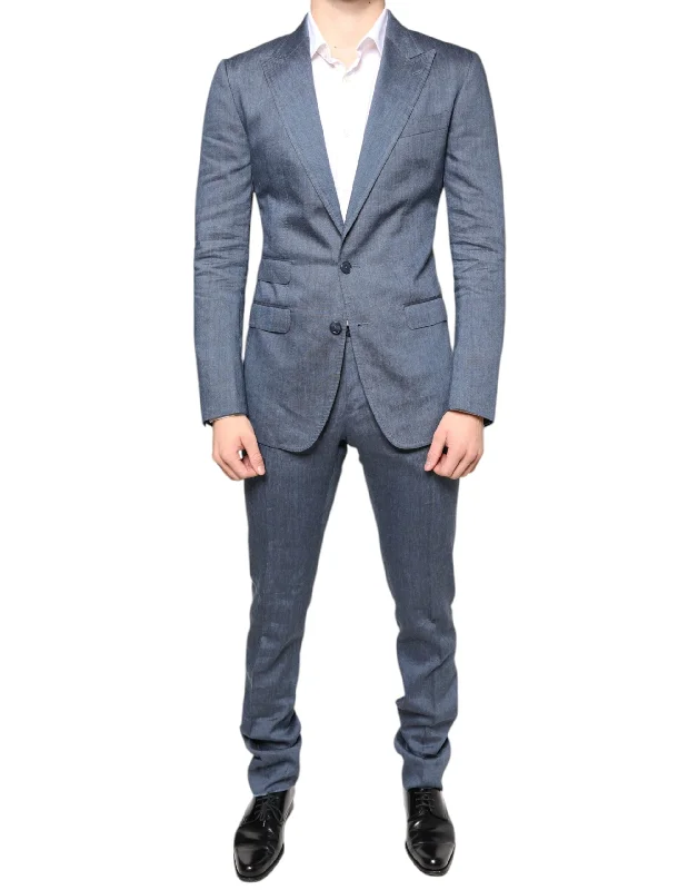 Dolce & Gabbana blue Linen 2 Piece Single Breasted Men's Suit (Pre-Owned)